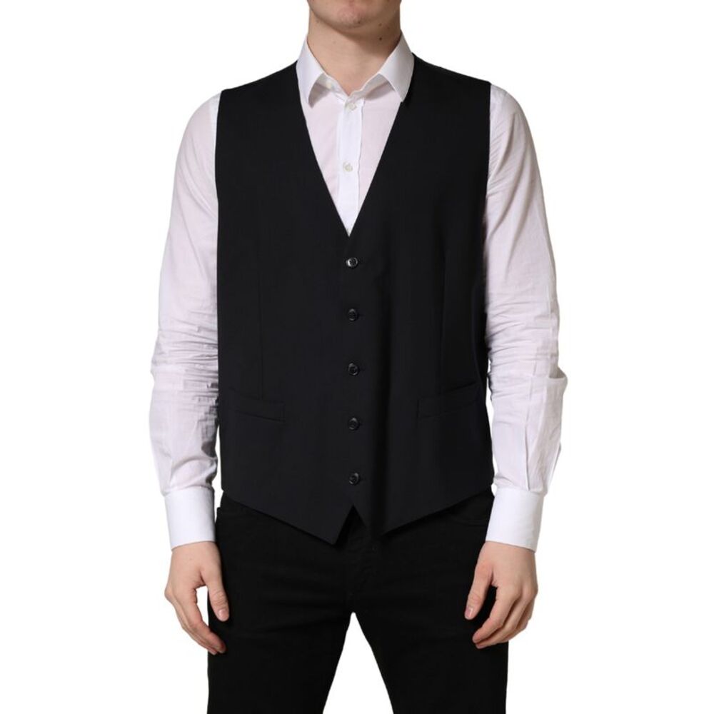 Dolce & Gabbana Black Wool Single Breasted Waistcoat Men's Vest